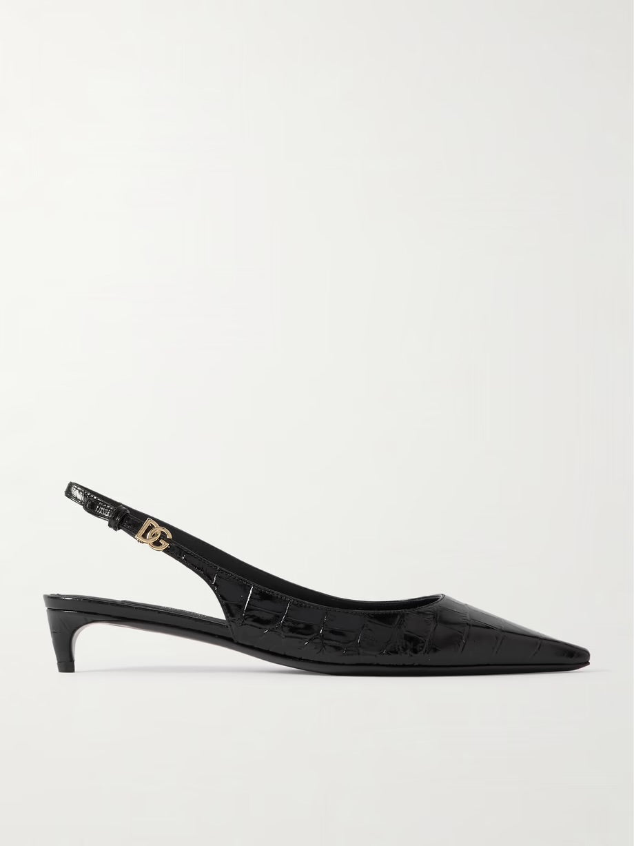 Dolce&Gabbana  Glossed croc-effect leather slingback pumps