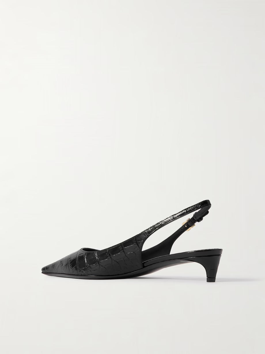 Dolce&Gabbana  Glossed croc-effect leather slingback pumps
