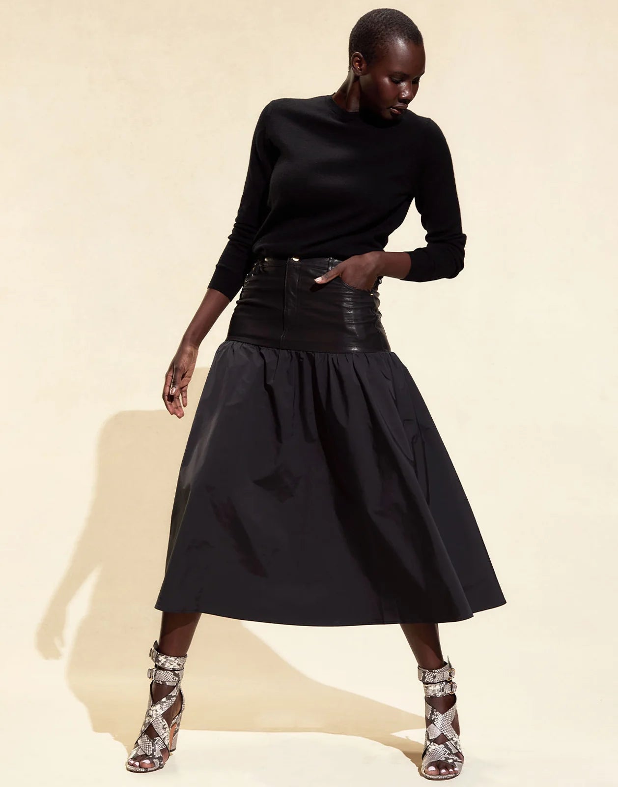 DOWNTOWN LEATHER NYLON SKIRT