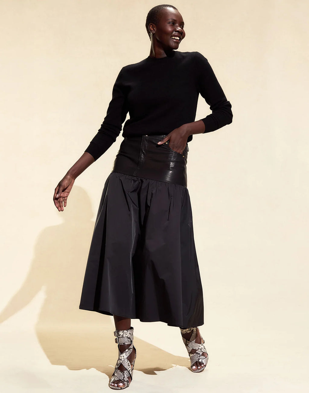 DOWNTOWN LEATHER NYLON SKIRT