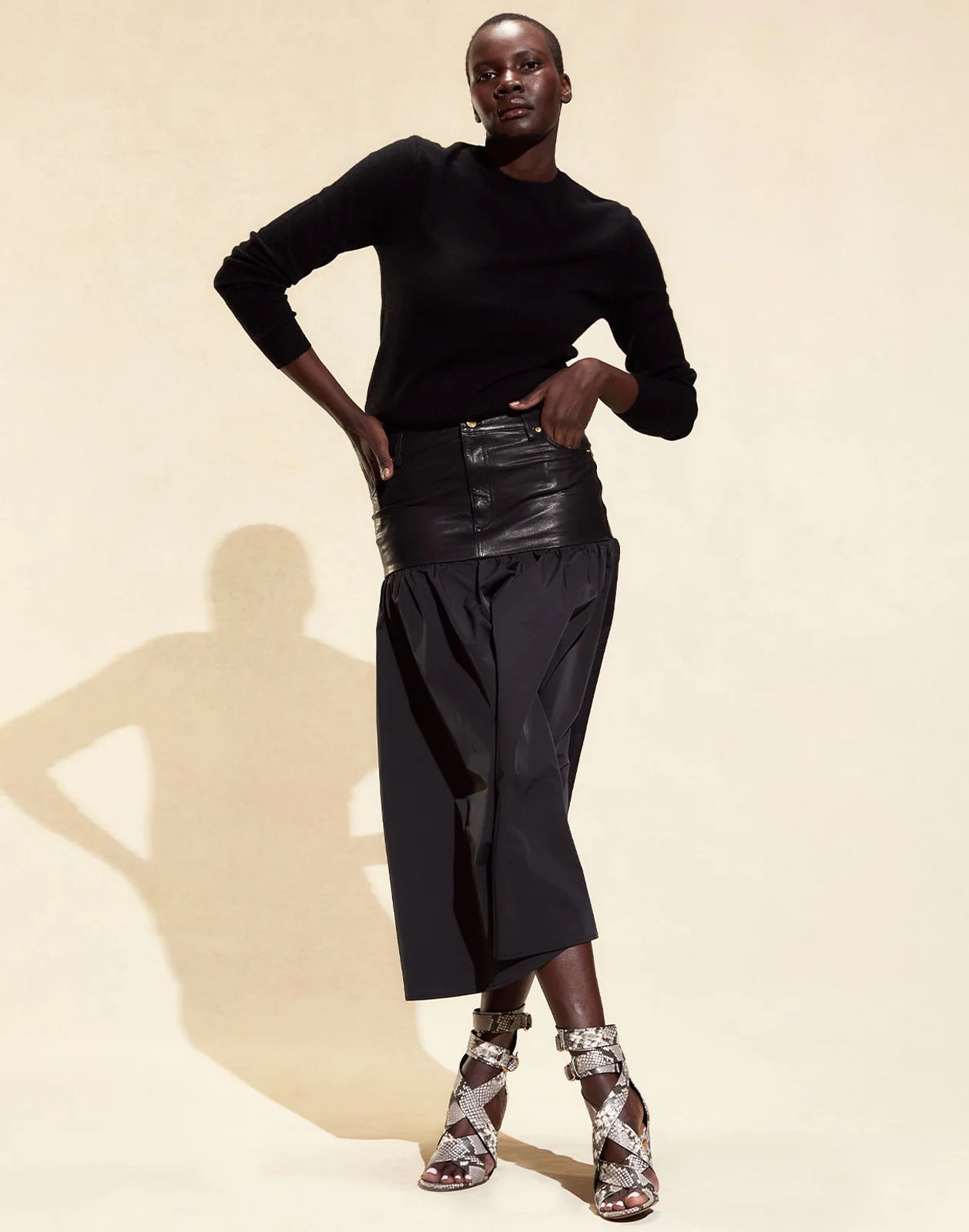 DOWNTOWN LEATHER NYLON SKIRT