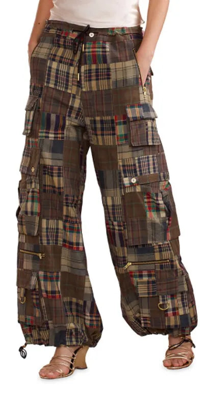 Women's Madras Patchwork Plaid Cargo Pants Cynthia Rowley