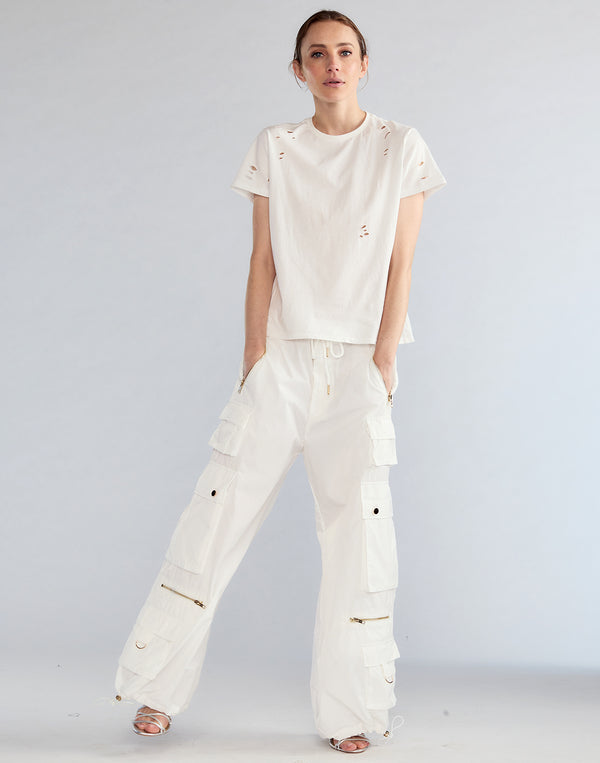 White nylon cargo pants